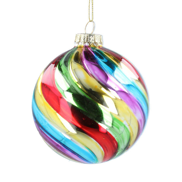 Christmas Bauble Shiny Rainbow Glass Spiral Ball (6cm)