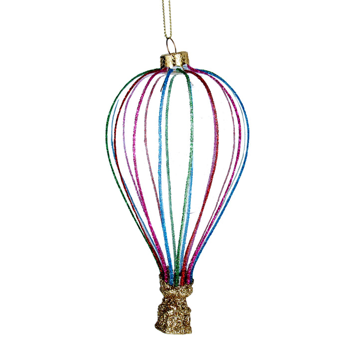 Clear Glass Glitter Ribbed Hot Air Balloon  (14x8x8cm)