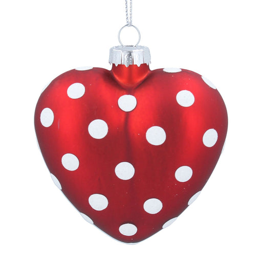 Christmas Hanging Bauble Heart Red White (8cm)