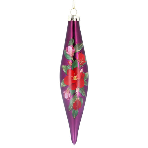 Christmas Hanging Red Magnolia/Matt Purple Glass Teardrop Decoration (18cm)