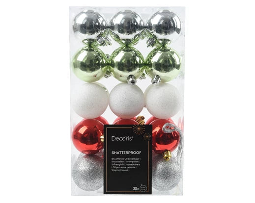 Hanging Christmas Bauble Assortment Green, White, Red, Silver (6cm)