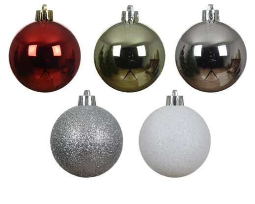 Hanging Christmas Bauble Assortment Green, White, Red, Silver (6cm)