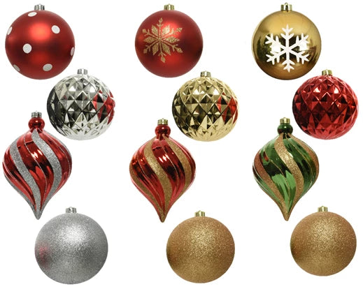 6 Pack Christmas Baubles Shatterproof Shiny, Matt & Glitter Mix (15 cm)