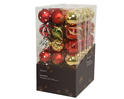 6 Pack Christmas Baubles Shatterproof Shiny, Matt & Glitter Mix (15 cm)