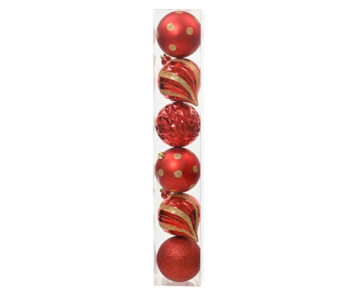 6 Pack Christmas Baubles Shatterproof Red 15cm