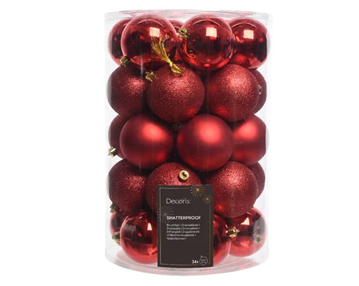 Christmas Baubles Shatterproof Shiny, Matt & Glitter Mix Red 8cm