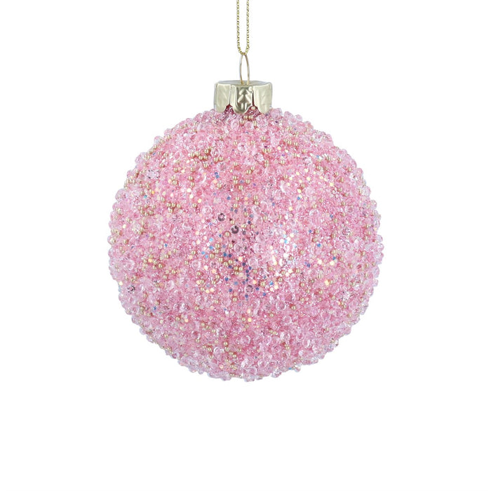 Christmas Hanging Bauble Crushed Pink Glass (8cm)