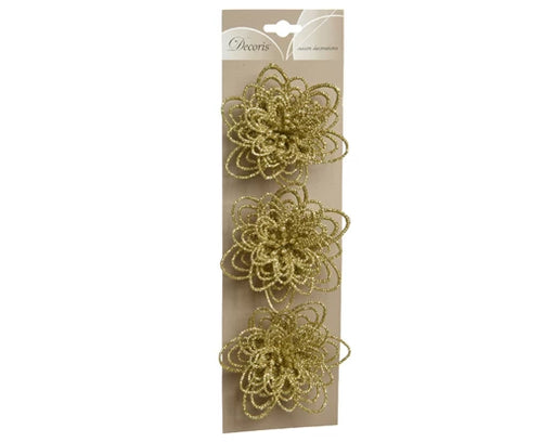 Flower Plastic on Clip Plastic Glitter Flower Light Gold (L.3cm x W.11cm x H.10cm)