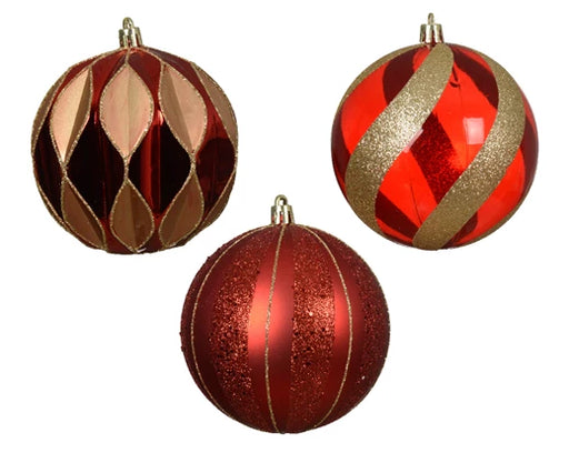 Hanging Christmas Bauble Red, Gold Glitter (10cm)