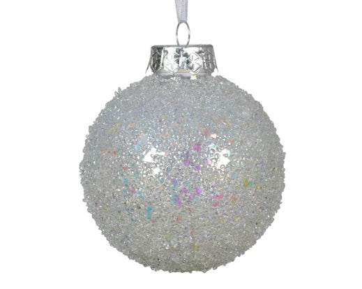 Hanging Christmas Bauble Beaded White (8cm)