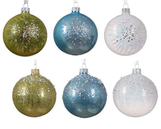 Bauble with Clear Diamond Beads in Green, Blue or White | Glass Enamel Finish (8 cm)