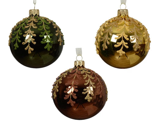 Hanging Christmas Bauble Branch Green/Bronze/Gold (8cm)