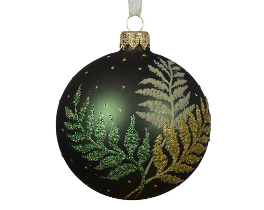 Hanging Christmas Bauble Glitter Fern Leaf (8cm)