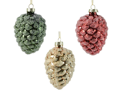 Hanging Pinecone Christmas Decoration Glitter Green/Gold/Red (H.9.7cm)