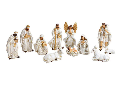 Christmas Nativity Set with 11 Figures White and Gold (15cm)