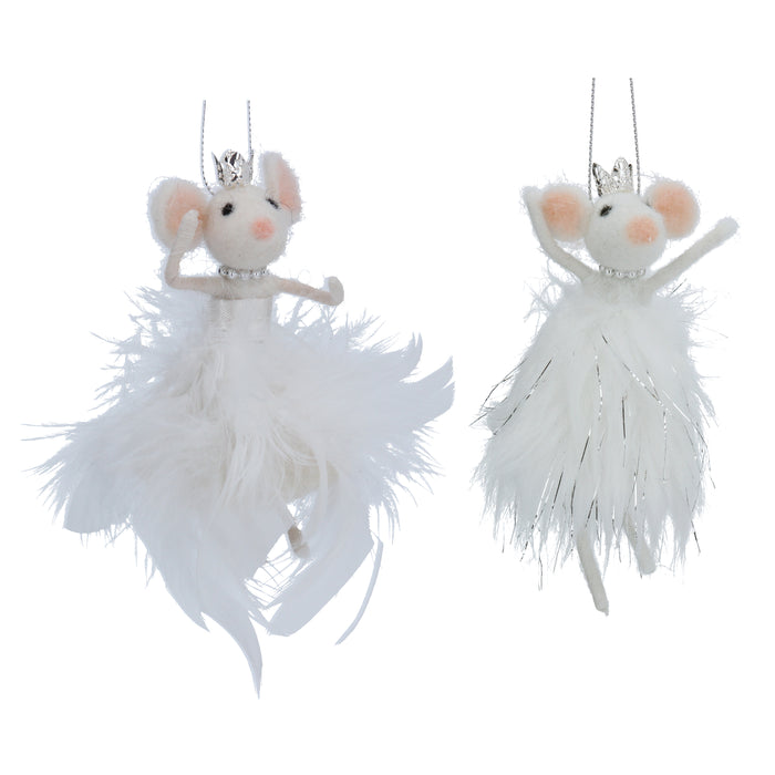 Christmas Hanging Felted Wool Mix/Feather White Mice 9cm