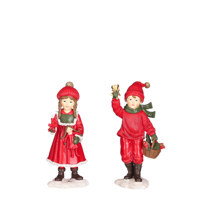 Boy and Girl Figurine in Red Clothes (38x7cm)