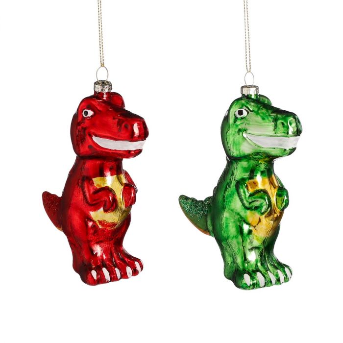 Christmas Ornament Dinosaur Green or Red 12cm