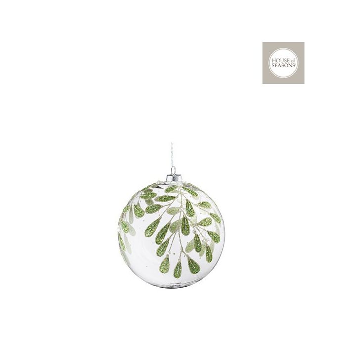 Christmas Bauble Glass Green Leaves (15cm)