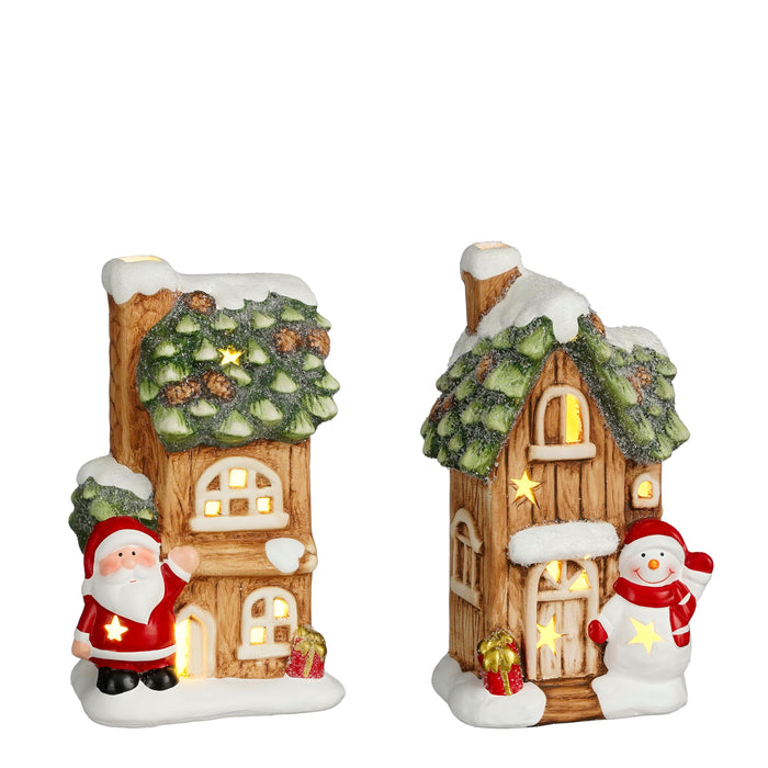 Santa Claus and Snowman's House Christmas Decoration With LED | Battery Operated (21x9.5 cm)