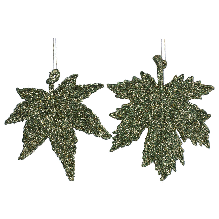 Green Glitter/Acrylic Leaf Hanging Decoration 13cm