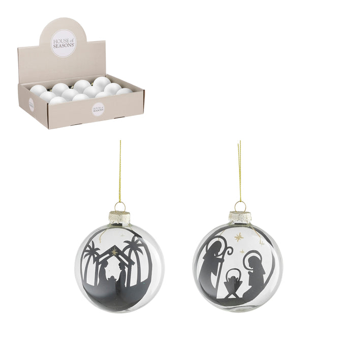 Christmas Hanging Bauble Nativity Silver (8cm)