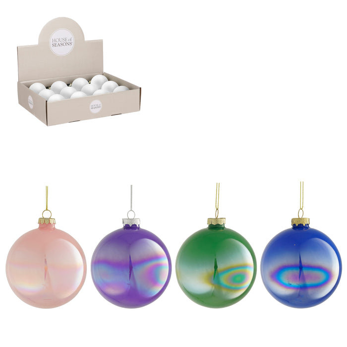 Christmas Hanging Bauble Glass Green/Pink/Purple/Blue (d10cm)