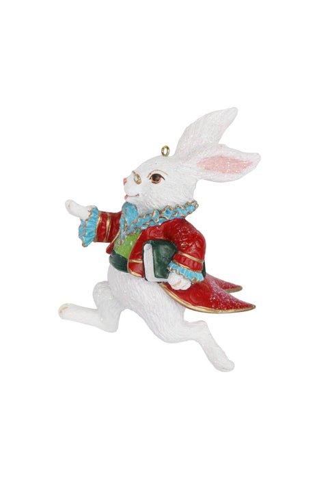 Christmas Hanging White Rabbit Decoration - 9.5cm