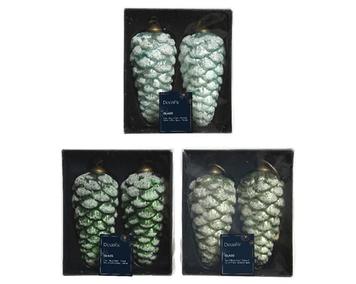 Hanging Pinecone Christmas Decoration Green/Blue (H12cm)