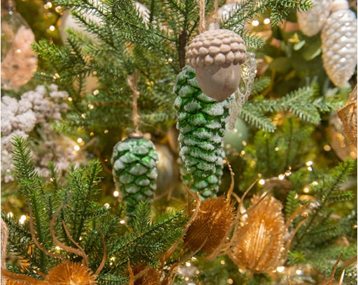 Hanging Pinecone Christmas Decoration Green/Blue (H12cm)