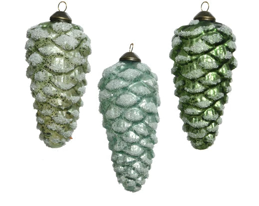 Hanging Pinecone Christmas Decoration Green/Blue (H12cm)