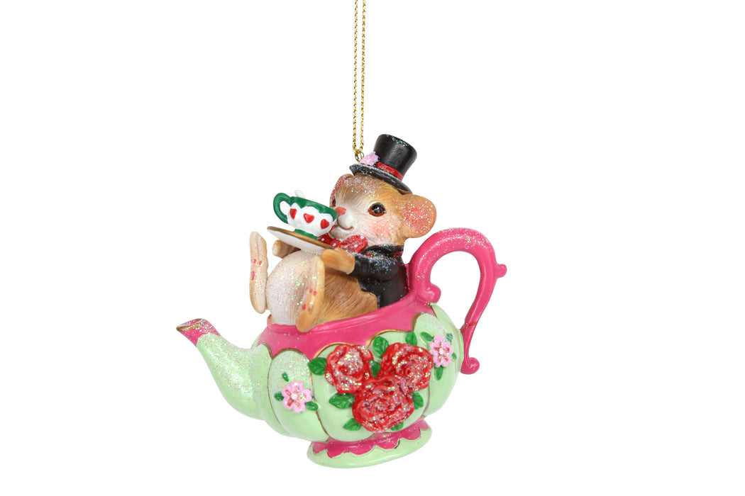 Christmas Dormouse in Teapot Decoration 9cm