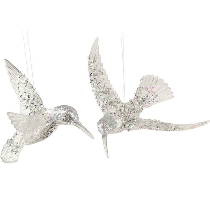 Christmas Hanging Clear Silver Acrylic Hummingbird with Sparkle (14.5cm)