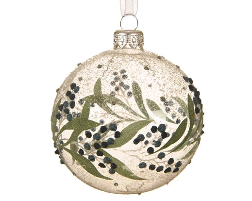 Bauble with Eco Green Leaves & Berries (8 cm)