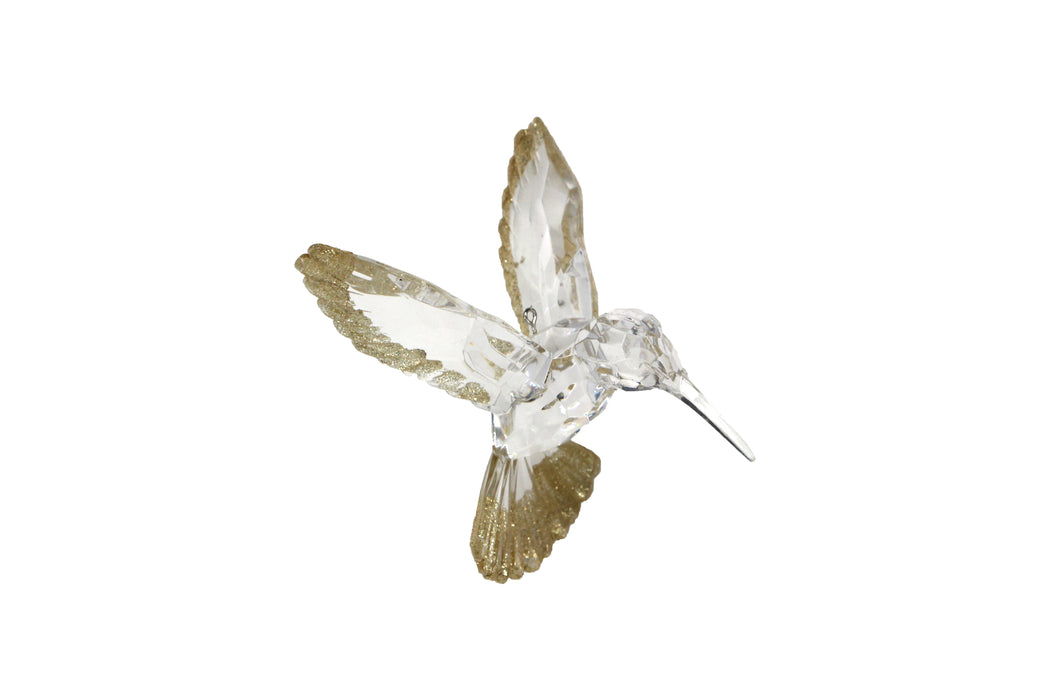 Clear/Gold Glitter Acrylic Hummingbird Hanging Christmas Decoration (7x9x10cm)