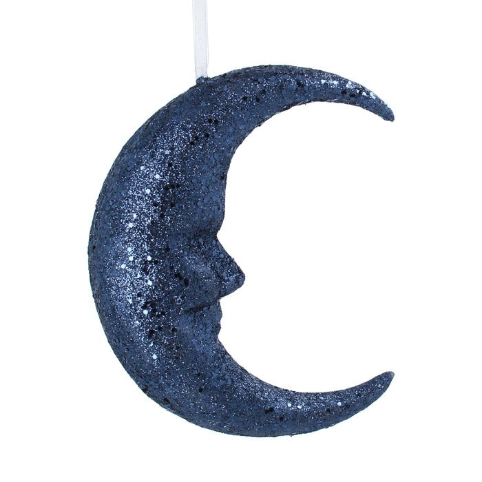 Blue Glitter Moon Hanging Christmas Decoration (25x21x8cm)