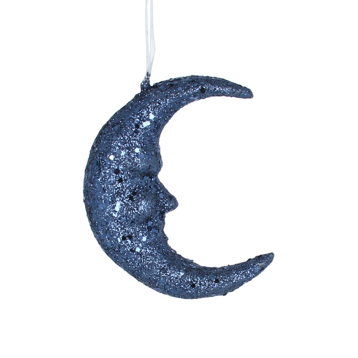 Blue Glitter Moon Hanging Christmas Decoration (13x11x4cm)