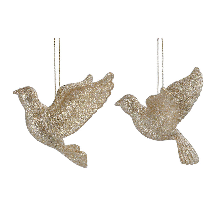 Gold Glitter Flying Dove Hanging Christmas Decoration (8x15x10cm)