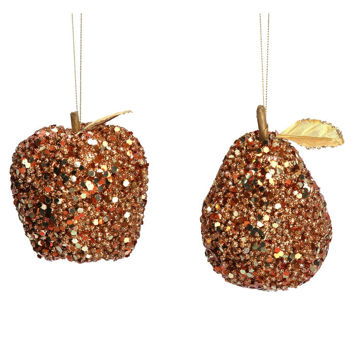 Copper Sequin Apple/Pear Hanging Christmas Decoration ( 9x7x7cm)