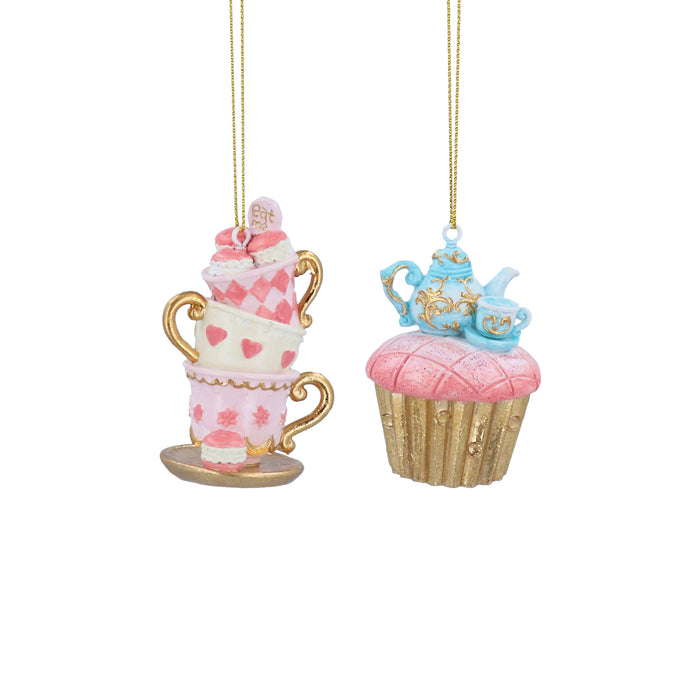 Christmas Hanging Resin Tea Cup Stack/Cake with Teapot 8cm