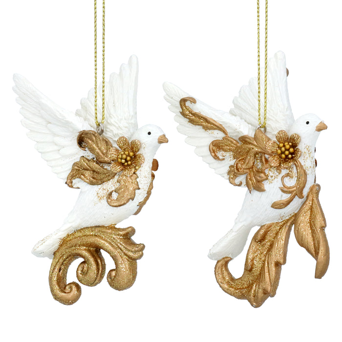 Christmas Hanging Cream/Gold Resin Rococo Dove