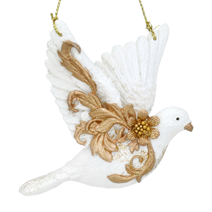 Christmas Hanging Cream/Gold Resin Rococo Flying Dove