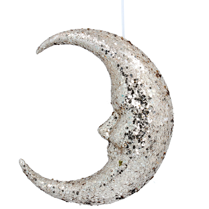 Gold Glitter Poly Moon Face Hanging Christmas Decoration (24x20x8cm)