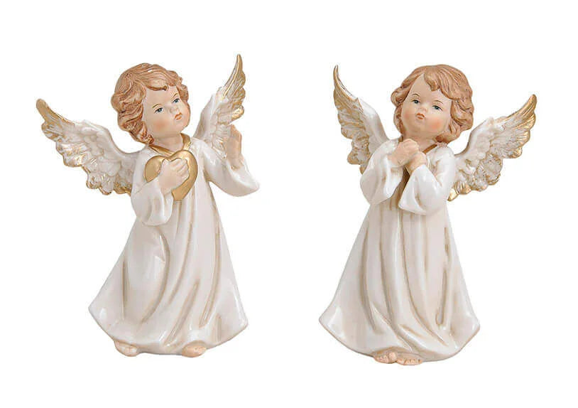 Angel Decoration White with Wings Porcelain (9cm x 7cm x 15cm)