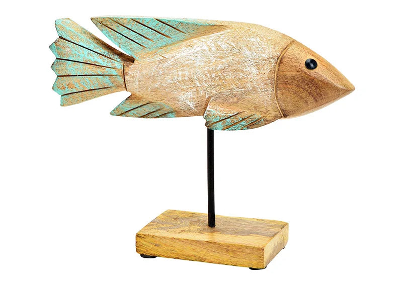 Fish Ornament Mango Wood Green (23x17x7cm)