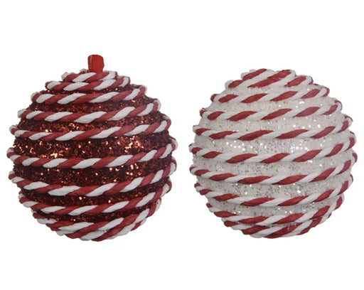 Christmas Hanging Bauble Glitter Red/White (8cm)