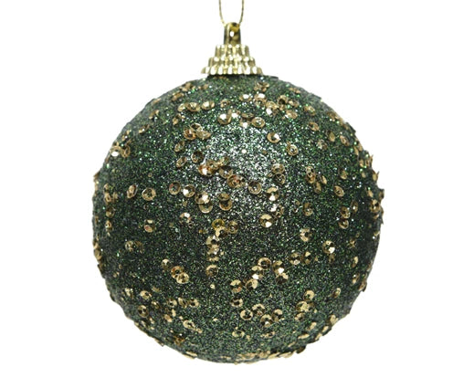 Bauble with Glitters and Spangles | Dark Green & Gold (8 cm)