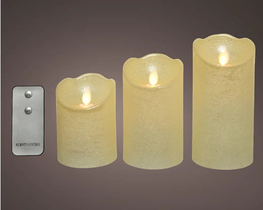 Lumineo LED Flameless 3 Pack Christmas Candle | Battery Operated with Remote (15x7.5 cm)