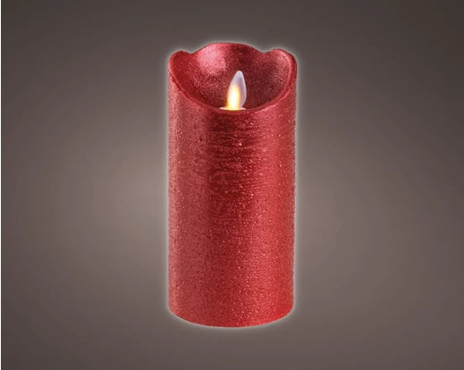 Lumineo LED Flameless Christmas Candle Red Rustic Wax (15cm x 7.5cm Battery Operated)