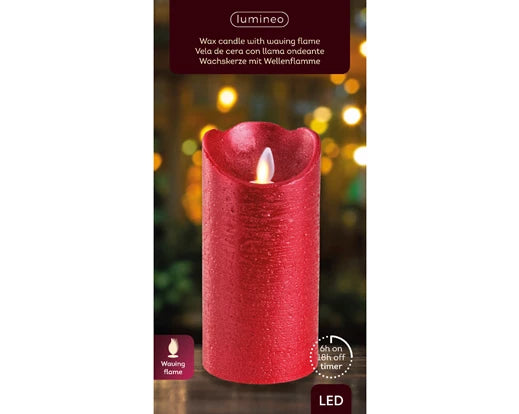 Lumineo LED Flameless Christmas Candle Red Rustic Wax (15cm x 7.5cm Battery Operated)